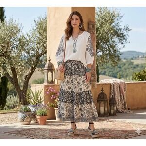 Pure Jill 3X Tunic Top White Floral Embroidered 3/4 Sleeve 100% Cotton